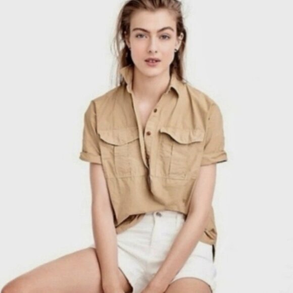 J.Crew Cotton Khaki Cargo Style Pullover Size 00 - Picture 1 of 9